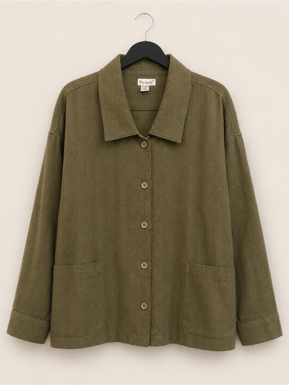 Picante! 100% Cotton Handwoven Olive Jacket Shirt Women’s L Made in Guatamala